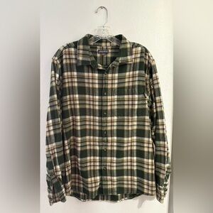 Eddie Bauer Forest Green and Cream Plaid Shirt